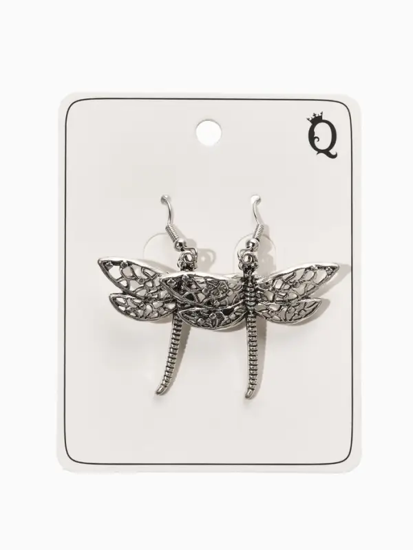 Серьги метал "Аутентичность" стрекоза, цвет чернёное серебро