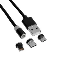 Кабель D09E,3 в 1, Type-C-microUSB-Lightning, 1м, зарядка+передача данных,магнитный,черный