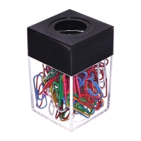 Скрепочница квадратная с магнитом прозрачная пластик, скрепки цветные 100 штук