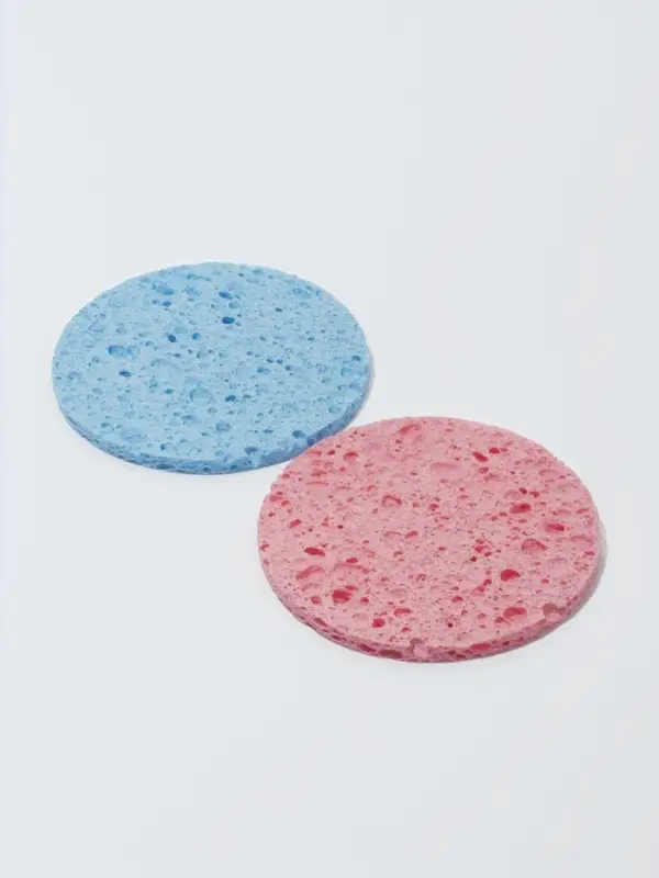 Спонж для умывания, набор - 2 шт., d=8 см, розовый/синий