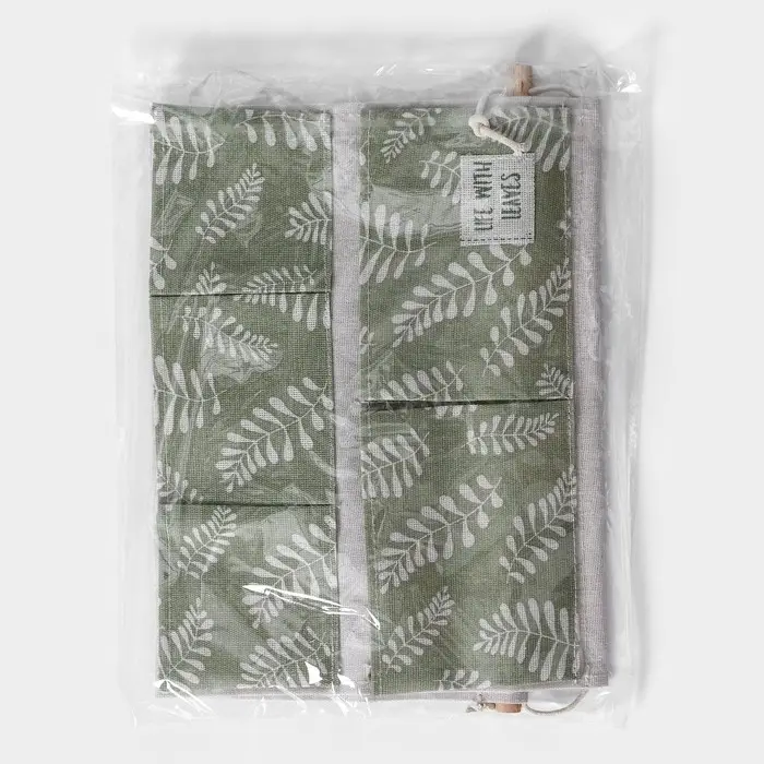 Органайзер подвесной с карманами Доляна Leaves, 7 отделения, 50&times;38 см, цвет зелёный