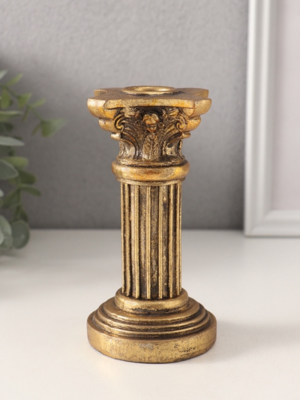Подсвечник полистоун на 1 свечу "Колонна Афродиты" состаренное золото 7х7х13,5 см