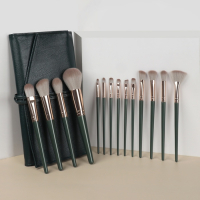 Набор кистей для макияжа &laquo;Lillian&raquo;, 14 предметов, футляр на завязках, цвет зелёный/серый
