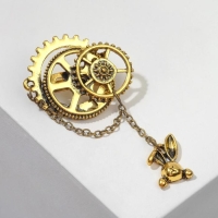 Брошь &laquo;Сказочный кролик&raquo; шестерёнки, цвет чернёное золото