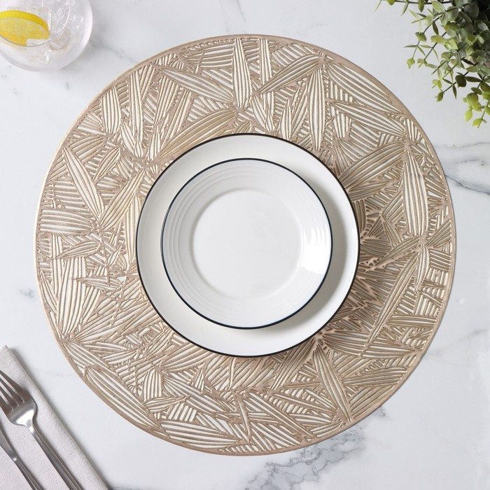Салфетки сервировочные на стол Доляна &laquo;Листья&raquo;, d=38 см, 4 шт, цвет золотой