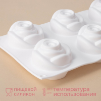 Форма для муссовых десертов и выпечки Доляна &laquo;Розы&raquo;, 30&times;17,5&times;6 см, 6 ячеек (6,5&times;6,8 см), цвет белый