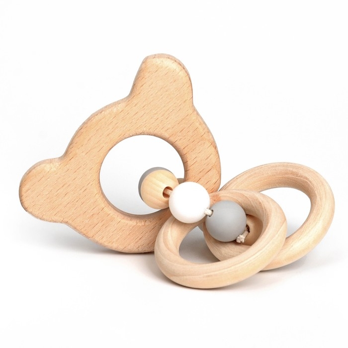 Прорезыватель деревянный для зубов &laquo;Мишка&raquo;, с силиконовыми элементами, Крошка Я