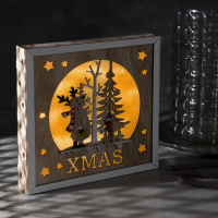 Светодиодная фигура &laquo;Олень и снегирь&raquo; 22 &times; 22 &times; 4 см, дерево, батарейки АААх2 (не в комплекте), свечение тёплое белое