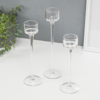 Подсвечник стекло набор 3 шт "Прозрачность мыслей" высота 26см, 23 см, 20 см прозрачный