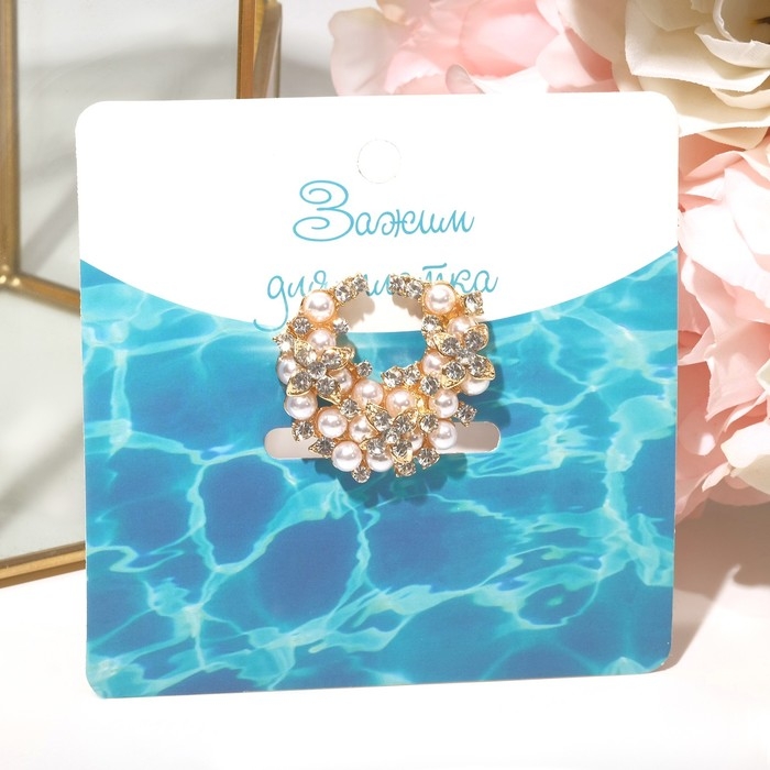 Зажим для платка &laquo;Жемчужное соцветие&raquo;, цвет белый в золоте