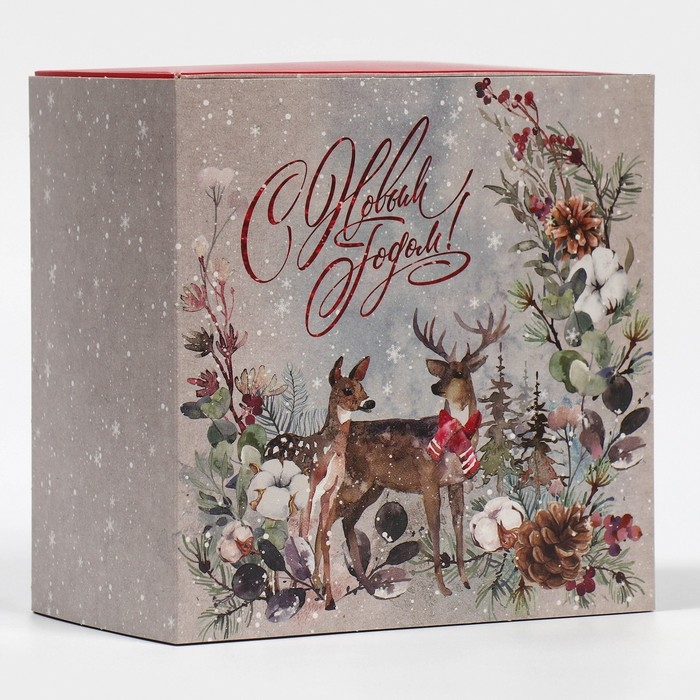 Коробка подарочная новогодняя складная &laquo;Новогодняя акварель&raquo;, 14 х 14 х 8 см, Новый год