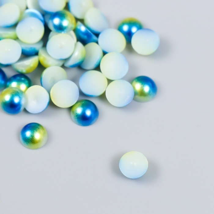 Декор "Полубусины и стразы. Градиент сине-золотой" d=6 мм 10г 200 шт 5х2,5 см МИКС