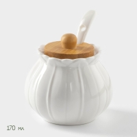 Набор фарфоровый сервировочный BellaTenero &laquo;Тюльпан&raquo;, 4 предмета: молочник 200 мл, сахарница с крышкой 170 мл, бамбуковая подставка, ложка, цвет белый