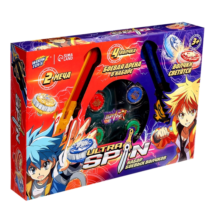 Набор волчков с мечом ULTRA SPIN &laquo;Сражение гладиаторов&raquo;, 4 волчка, 2 устройства запуска, арена