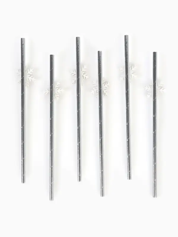 Трубочки для коктейля "Снежинки", серебро  набор 6 штук