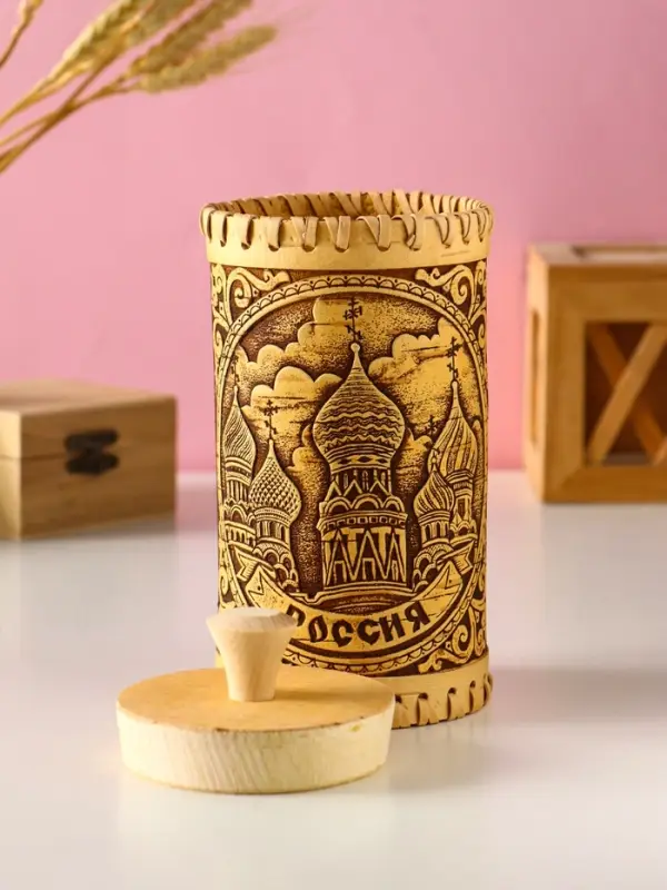 Туес "Россия", D8,5смхH(с хватком)17см, береста