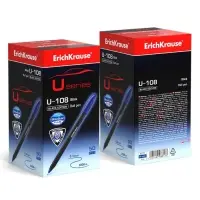 Ручка шариковая ErichKrause U-108 Black Edition Stick, узел 1.0 мм, чернила синие пониженной вязкости, длина линии письма 1000 метров, корпус черный