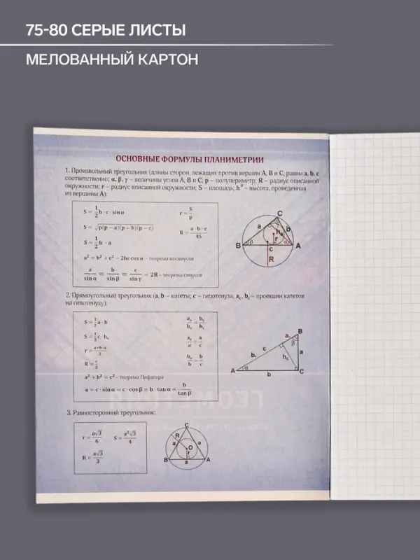 Тетрадь предметная 48 листов в клетку Calligrata, &laquo;Металл. Геометрия&raquo;, обложка мелованный картон, серые листы