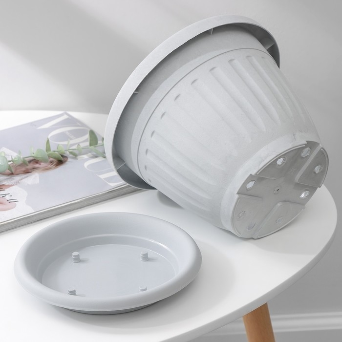 Горшок для цветов с поддоном &laquo;Сильвер ЭКО&raquo;, 4 л, d=23 см, светло-серый