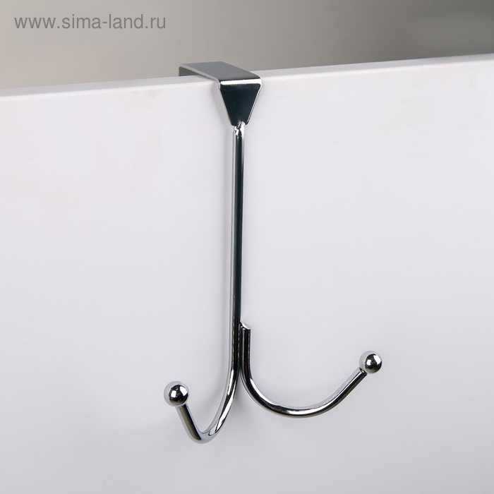 Вешалка на дверь Доляна &laquo;Лайт&raquo;, 2 крючка, 16,5&times;5&times;9,5 см, цвет хром