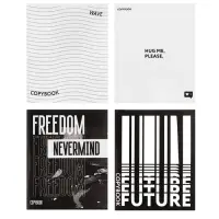 Тетрадь 48 листов в клетку, Calligrata Black and white, обложка мелованная бумага, серые листы, МИКС