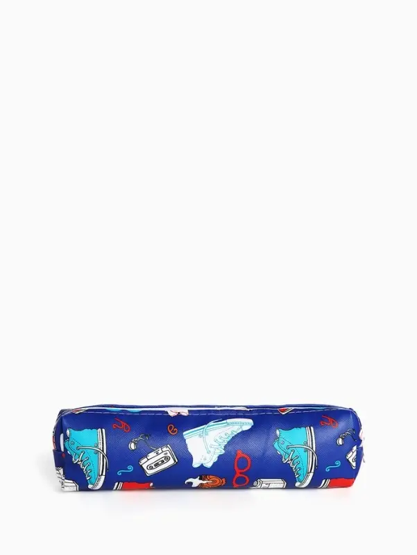 Косметичка-пенал на молнии, с рисунком, синяя