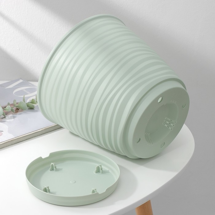 Горшок для цветов с поддоном Saffron, 5,4 л, d=22,4 см, h=20,5 см, цвет светло-зелёный