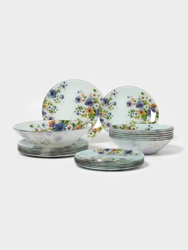 Столовый сервиз Доляна &laquo;Букет незабудок&raquo;, 19 предметов: салатник 1 шт, тарелка десертная 6 шт, тарелка обеденная 6 шт, тарелка суповая 6 шт, стекло, рисунок
