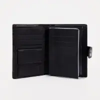 Портмоне мужское на кнопке, 3 в 1, для автодокументов и паспорта, 2 отдела, для карт, для монет, цвет чёрный/кофе