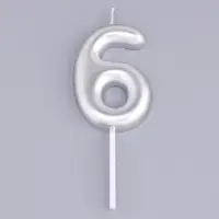 Свеча в торт &laquo;Европейская&raquo;, цифра 6, 6 см, серебро