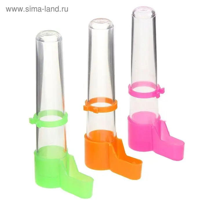 Автопоилка для птиц №1 (для вертикальных прутьев), 50 мл, 25 х 55 х 125 мм, микс цветов