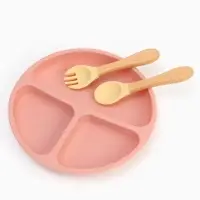 Тарелка детская секционная с ложкой и вилкой, 3 секции, розовый, Mum&Baby