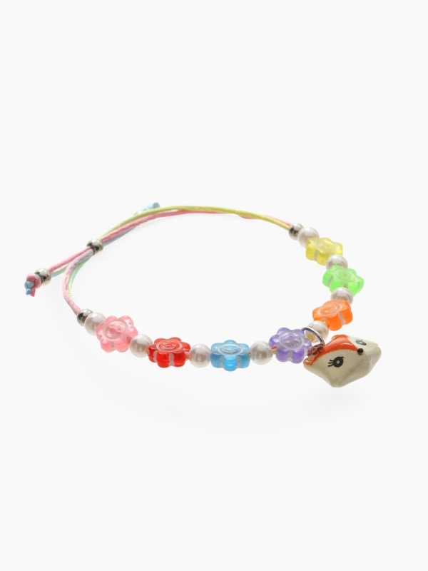 Браслет детский "Выбражулька" на затяжке, лиса с бусинами смайлы, цветной