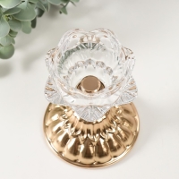 Подсвечник металл, стекло на 1 свечу "Ледяной цветок" d=5 см золото 8х8х12 см