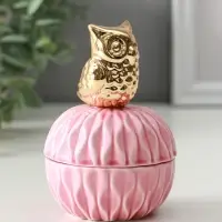 Шкатулка керамика "Золотая бабочка" розовая 8х8х9 см
