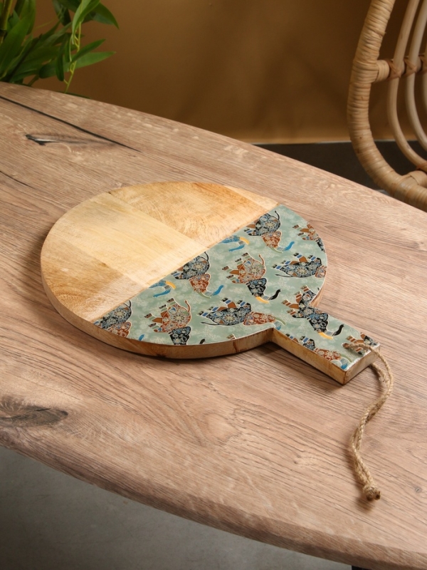 Доска разделочная круглая "Мудрый слон" дерево манго 36х28 см