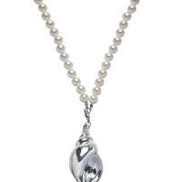 Портупея жемчужная с кулоном &laquo;Ракушка&raquo;, 129 см, белая в серебре