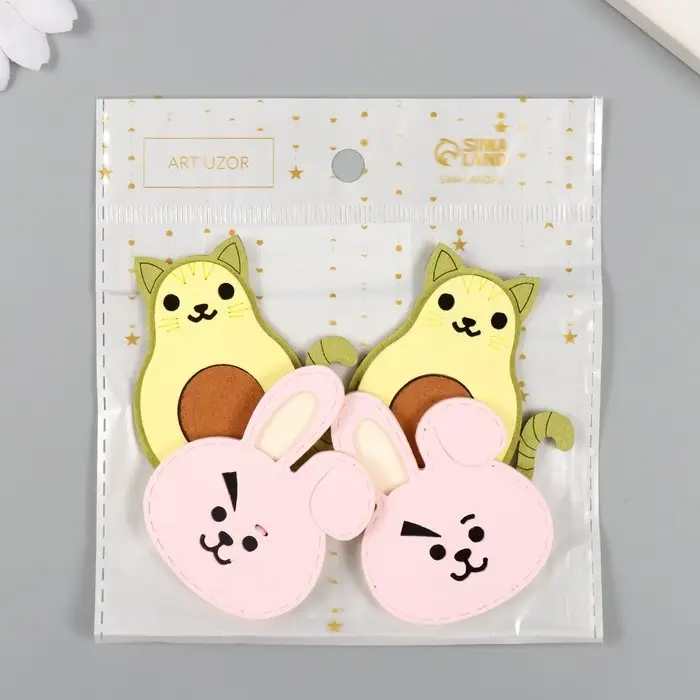 Декор для творчества иск. замша "Зверята и фрукты" МИКС 6х3,7 см