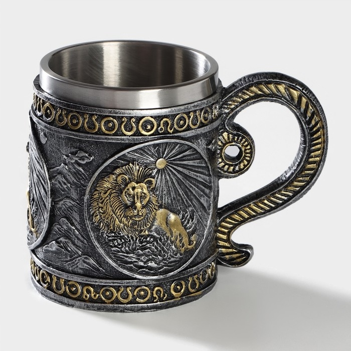 Кружка из нержавеющей стали &laquo;Лев&raquo;, 400 мл, цвет серебристый