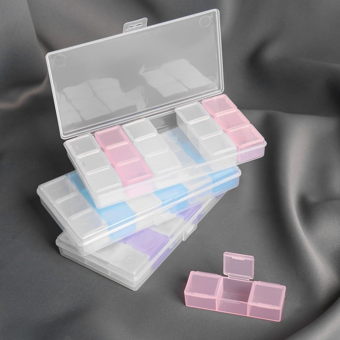 Набор органайзеров, 6 рядов по 3 ячейки, в контейнере, 15 &times; 8 &times; 2 см, цвет МИКС