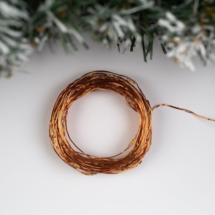 Гирлянда &laquo;Нить&raquo; 10 м роса, IP20, медная нить, 100 LED, свечение тёплое белое, 12 В