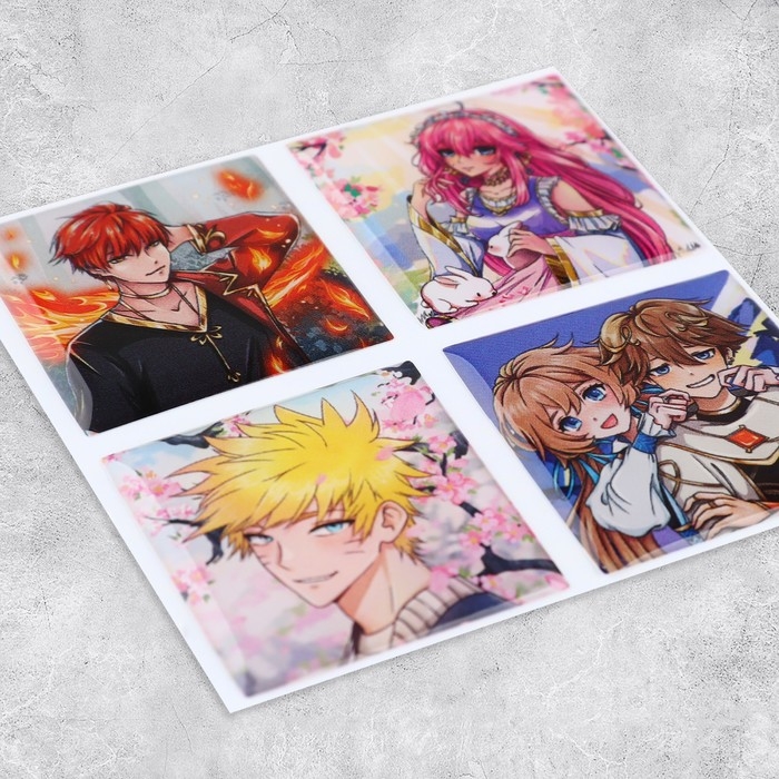 Объёмные 3D стикеры на телефон &laquo;Аниме&raquo;, 4 шт, 3 х 3 см