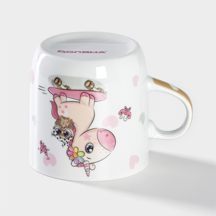 Кружка керамическая Доляна &laquo;Совёнок и единорог&raquo;, 230 мл, цвет белый