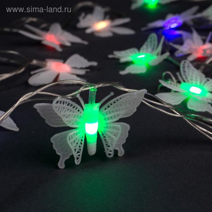 Гирлянда &laquo;Нить&raquo; 5 м с насадками &laquo;Бабочки малые&raquo;, IP20, прозрачная нить, 20 LED, свечение мульти (RG/RB), мигание, 220 В