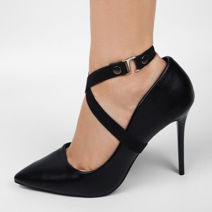 Ремешок для обуви, текстильный, 43 &plusmn; 0,5 см, 15 мм, 2 шт, цвет чёрный