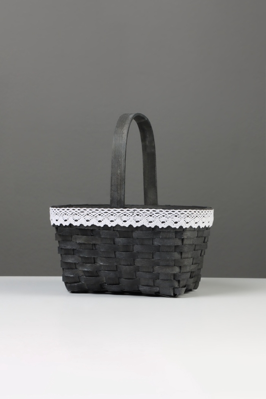 Корзина плетёная, с кружевом, 22&times;17&times;11 см, ручка h=16 см, ива, серая