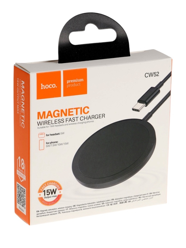 Беспроводное зарядное устройство Hoco CW52, MagSafe, магнит, 15 Вт, Type-C, 2 А, 1 м