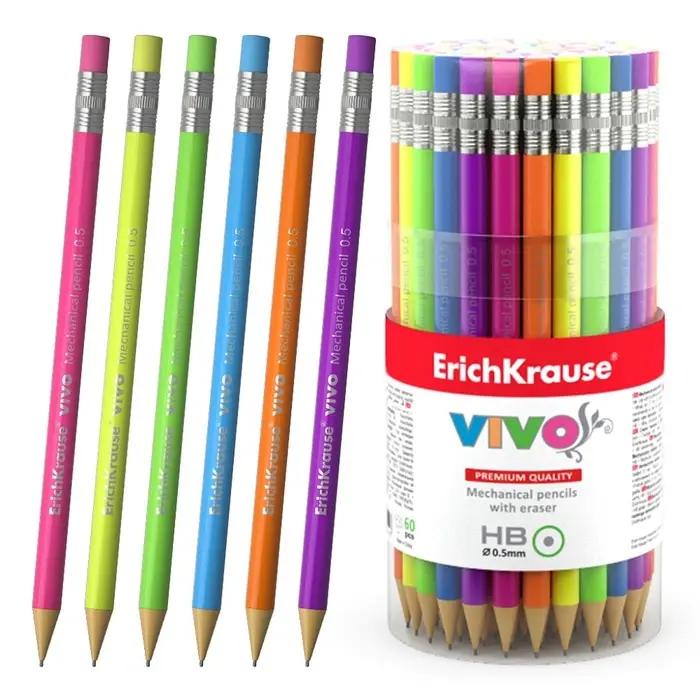 Карандаш механический ErichKrause "Vivo", НВ, грифель d=0.5 мм, в тубусе, микс