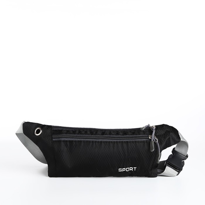 Поясная сумка на молнии, с карманом, разъем для USB, чёрный