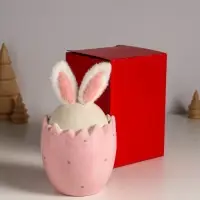 Сувенир керамика, текстиль "Зайчик в яйце" розовый 9х9х15,5 см